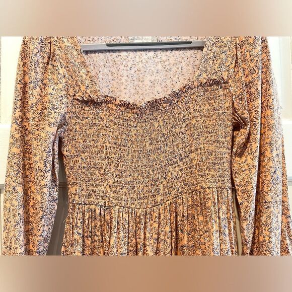 Altar’d State Boho Floral Smocked Long Sleeve Dress Peach Orange Size Medium - Picture 2 of 9